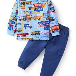Babyhug Single Jersey Knit Full Sleeves Bus Printed T-Shirt & Joggers Set - Navy Blue-image-66