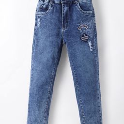 Olio Kids Denim Woven Full Length Jeans With Text Print & Badge Detailing - Blue-picture-41