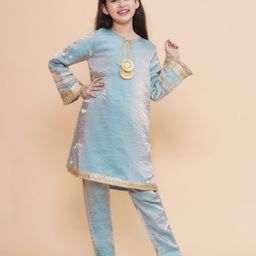 Piccolo Full Sleeves Lace Embellished Ombre Kurti WithCoordinating Pant Set - Blue-image-61