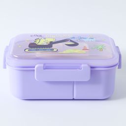 Portable Lunch Box with Fork and Spoon Dino Print - Purple-9