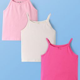 Pine Kids Cotton Lycra Knit Singlet Sleeves Solid Color Slips Pack of 3 - (Color May Vary)-image-73
