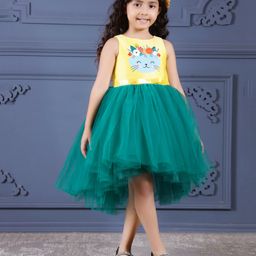 Toy Balloon Kids Sleeveless Cat Printed High Low Dress - Green-image-80