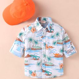 Rikidoos Full Sleeves Beach Theme Printed Shirt & Cap - Multi Colour-image-67