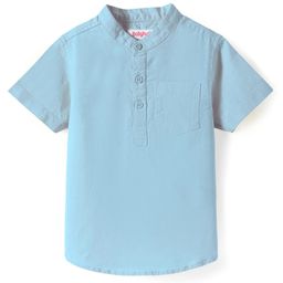 Babyhug Linen Woven Half Sleeves Solid Color Kurta Type Mandarin Collar Shirt - Light Blue-image-87