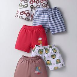 OHMS Single Jersey Knit Above Knee Length Shorts With Vehicle Print & Stripes Pack Of 5 - Multicolour-image-46