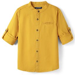Pine Kids Cotton Woven Full Sleeves Mandarin Collar Solid Shirt - Mustard-image-87