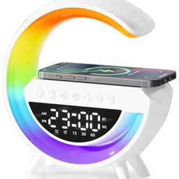Fiddlerz LED Wireless Charging Speaker with Alarm Clock FM Radio 7-Color Mood Light Digital Display Bluetooth Ideal for Bedroom or Desk-13