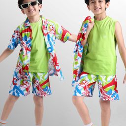 Ollington St. Cotton Printed Half Sleeves Shirt & Shorts Set With Inner Tee - Multicolor-image-43
