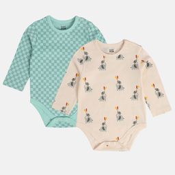 MINI KLUB Cotton Pack Of 2 Full Sleeves Chess Board Checked & Cute Baby Elephant Printed Onesies - Blue & Pink-image-65