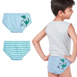 Plan B Cotton Knit Pack Of 2 Striped & Crocodile Printed Briefs - Powder Blue-picture-17