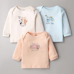 CUCUMBER Sinker Knit Full Sleeves Vests with Animal Print Pack of 3 - Cream Peach & Light Blue-image-137