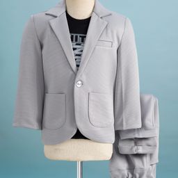 Rikidoos Full Sleeves Textured Blazer With Typography Printed Tee & Pant Set - Grey & Black-picture-4