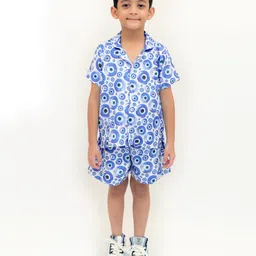 Tilism Knit Half Sleeves Evil Eye Printed Shirt & Shorts Coordinating Night Suit Set - Multi Colour-picture-44