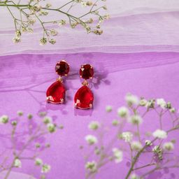 Niscka Gold-Plated Artificial Stoned Studded Teardrop Earrings-71
