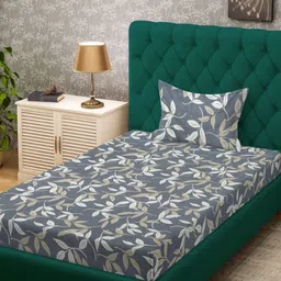 KLOTTHE Grey & White Floral 300 TC Single Bedsheet With 1 Pillow Cover - 2.25 m x 1.50 m-picture-23
