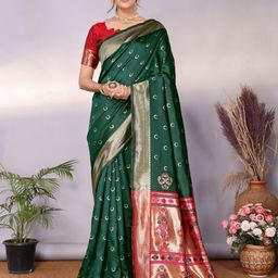 Shriyangan Ethnic Motifs Woven Design Zari Pure Silk Kanjeevaram Saree-image-27
