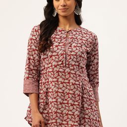 FERANOID Floral Printed Pure Cotton Pleated Kurti-41