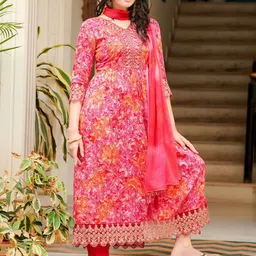 KALINI Women Floral Embroidered Panelled Sequinned Kurta With Trousers & With Dupatta-26