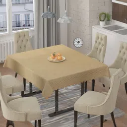 BIGGER FISH Cream 6-Seater Self Design Quilted Square Velvet Table Cover-34
