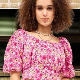 DressBerry Floral Print Cotton Blouson Crop Top-image-98