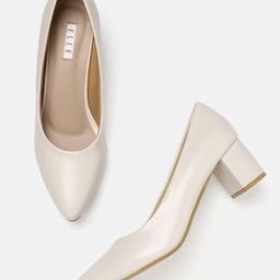 ELLE Off White Solid Block Pumps-28