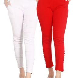 SAJATA Women Red Cotton Casual Cigarette Trousers-picture-17