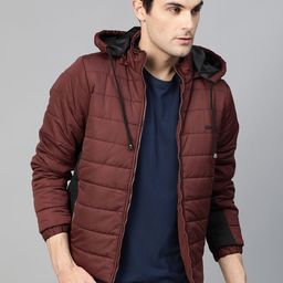 Roadster Men Brown Solid Detachable Hooded Padded Jacket-34