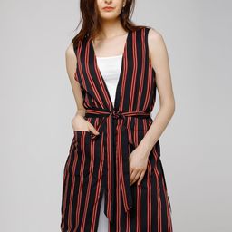 Tokyo Talkies Black & Red Striped Tie-Up Shrug-50