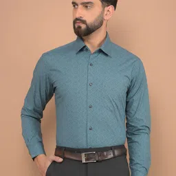 Canary London Men Smart Spread Collar Geometric Printed Satin Slim Fit Formal Shirt-image-73