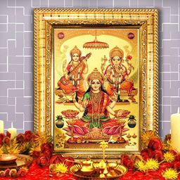 Hawai Ganesh Laksmi Saraswati Frame With 108 Chandan Mala And Vashtu Dosh Nivaran Yantra image 5
