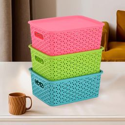Kuber Industries Green & Blue 3 Pieces Tote Basket Organisers-image-1