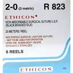 Ethicon 25 cm 2-0 USP Black Braided Silk Suture R823 Pack of 6 Pcs-picture-2