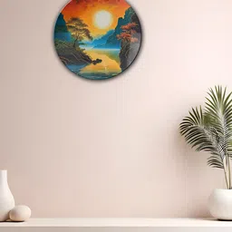 THE QUIRKY HOME A Golden Sunset Blue & Yellow Printed Ceramic Wall Plate-23