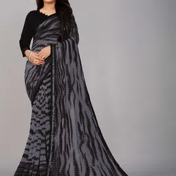 limtd Colourblocked Pure Georgette Block Print Saree-picture-2