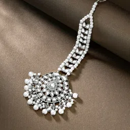 Peora Silver-Plated Artificial Stones Studded And Beaded Maang Tikka-49