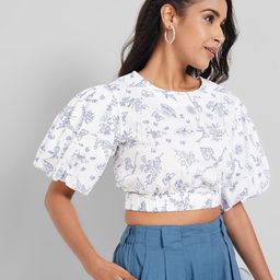 AKKRITI BY PANTALOONS Floral Print Puff Sleeve Cotton Crop Top-image-100