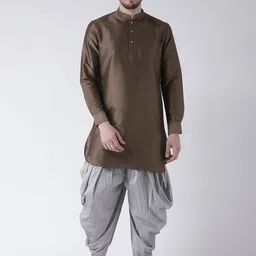 DEYANN Men Brown & Silver-Toned Solid Kurta with Patiala-image-95