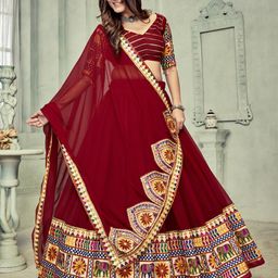 Warthy Ent Embroidered Mirror Work Semi-Stitched Lehenga & Unstitched Blouse With Dupatta image 4