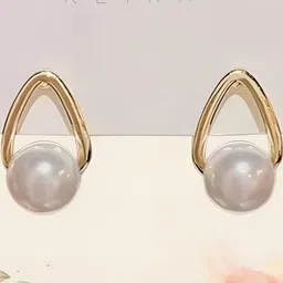 AKISON JEWELS Women Alloy White & Gold-Toned Dome Shaped Pearls Earrings-image-93