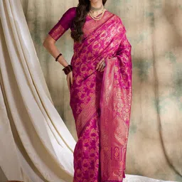 Desi Fusion Ethnic Motifs Woven Design Zari Banarasi Saree-picture-18