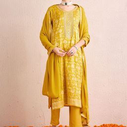 Anouk Women Floral Embroidered Regular Thread Work Kurta with Trousers & Dupatta-image-90