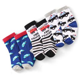 Cute Walk by Babyhug Anti Bacterial Ankle Length Non Terry Socks Car Design Pack of 3  - Black Blue & White-image-81