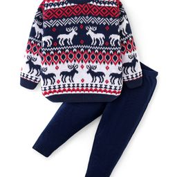 Babyhug Full Sleeves Sweater Set with Deer Design - Multicolour-image-6