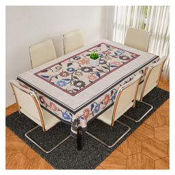 Kuber Industries Dining Table CoverDigital Multi Flower Print Dining Table CoverSelf Check Net Polyester Dining Table Cover for Home Décor60x90Beige-21