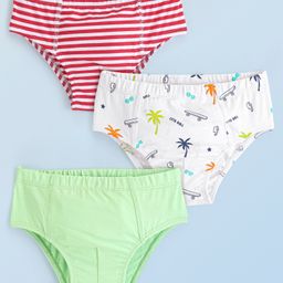 Honeyhap Premium Cotton Elastance Single Jersey Briefs with Bio Finish Striped & Beach Print Pack of 3 - Multicolor-15