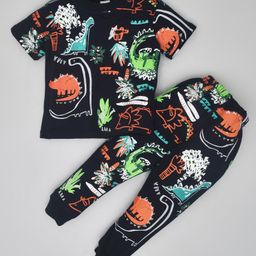 Kiwi 100% Cotton Half Sleeves Animals Printed Tee With Coordinating Pant - Blue-image-45