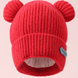 Pine Kids Cable Knit Design Woollen Cap with Pom Pom - Red-image-69
