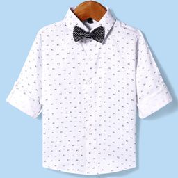 Robo Fry Cotton Blend Woven Full Sleeves Printed Party Shirt with Bow - White-image-60