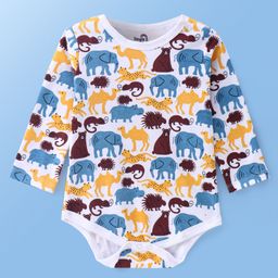 Doodle Poodle 100% Cotton Knit Full Sleeves Animal Printed Onesie - White-image-73