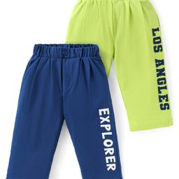 Doodle Poodle Single Jersey Knit Full Length Lounge Pants with Text Print Pack of 2 - Navy Blue & Neon Green-image-90